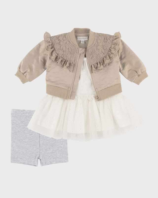 Girl's Bomber Jacket, Top and Bike Shorts Set, Size 3M-24